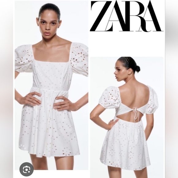 Zara White Eyelet Dress EUC Medium No Stains No Rips No holes - Picture 1 of 5